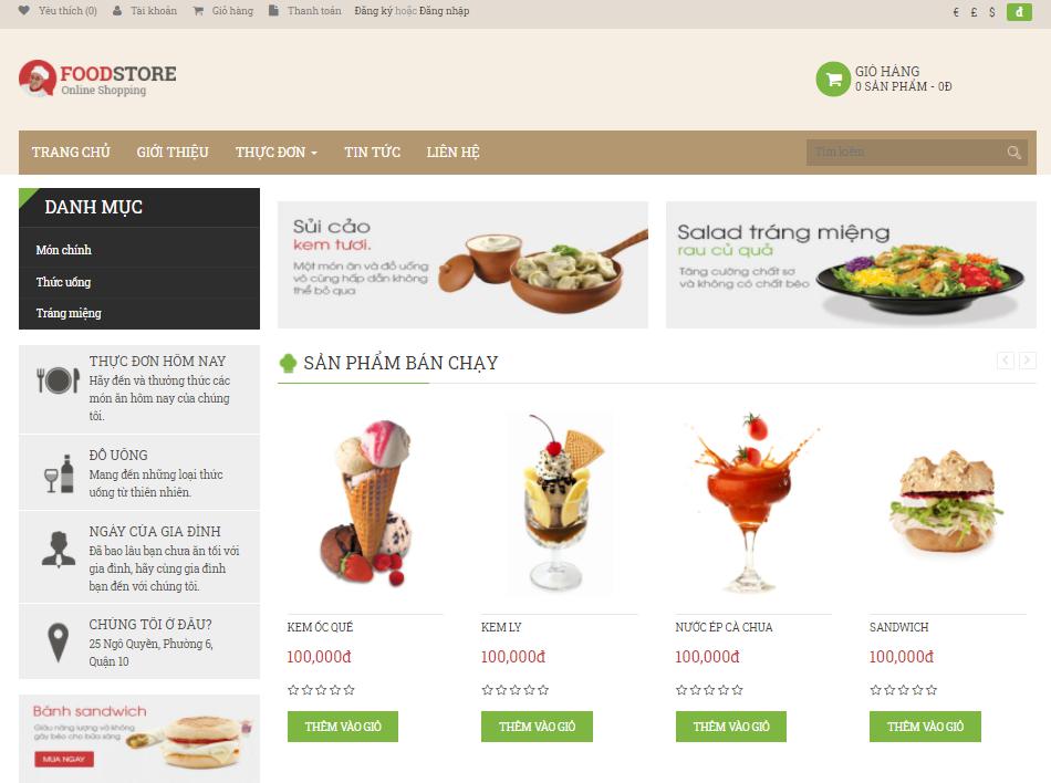 giao diện mẫu thiết kế web nhà hàng Foodstore