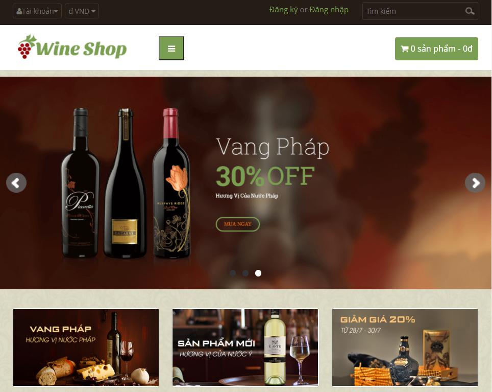 giao diện mẫu web nhà hàng đẹp Wineshop