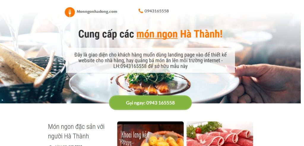 Landing page của món ngon hà đông