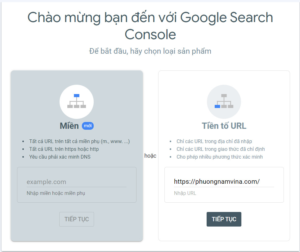 Tạo google search console dành cho web