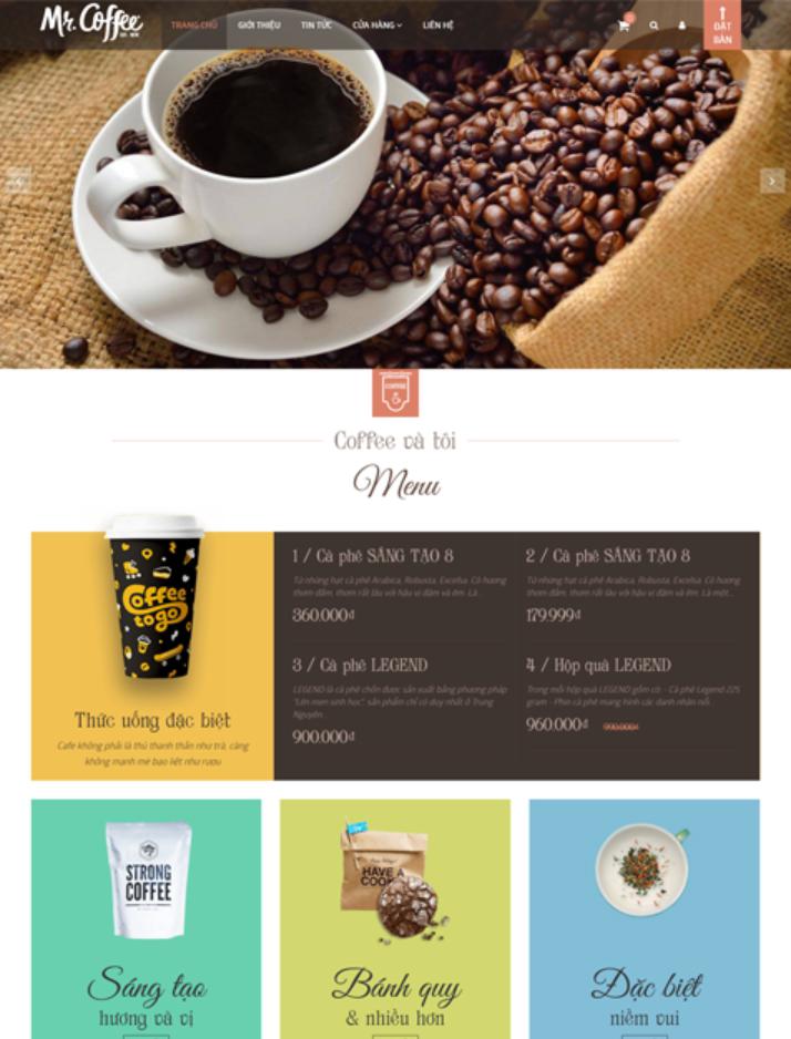 giao diện mẫu lập trình web nhà hàng Coffee and You