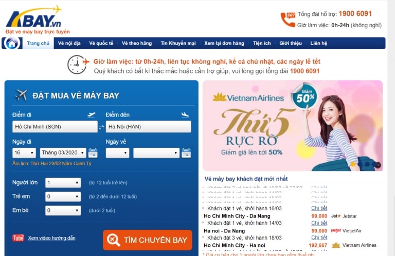 tạo website bán vé máy bay