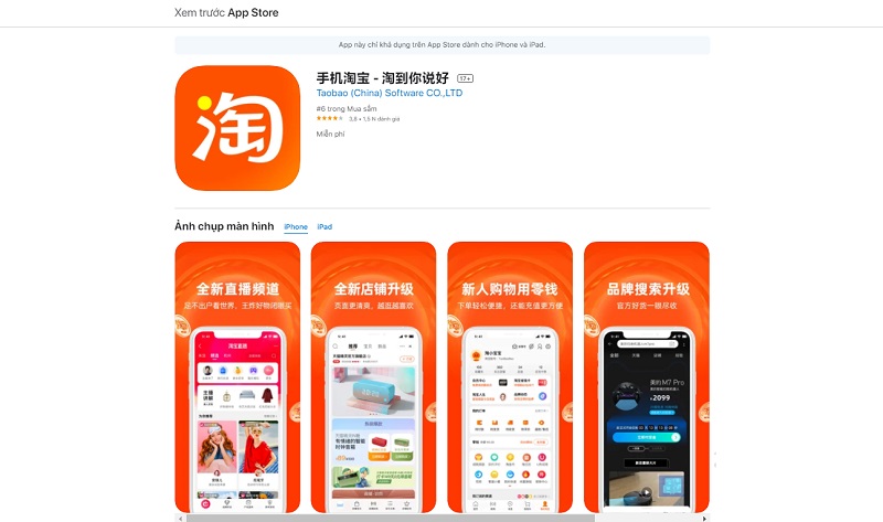 TaoBao - Ứng dụng đặt hàng đươc rất nhiều người Việt tin dùng