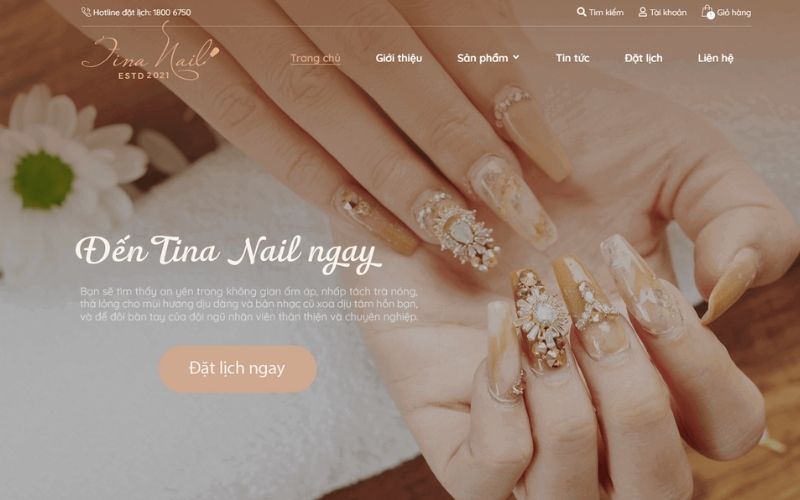 giao diện của mẫu web tiệm nail