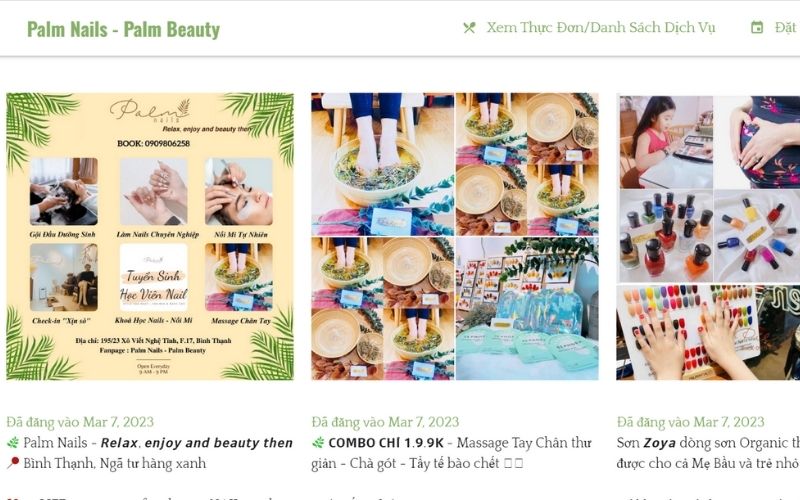 mẫu website cho tiệm nail Pam nails