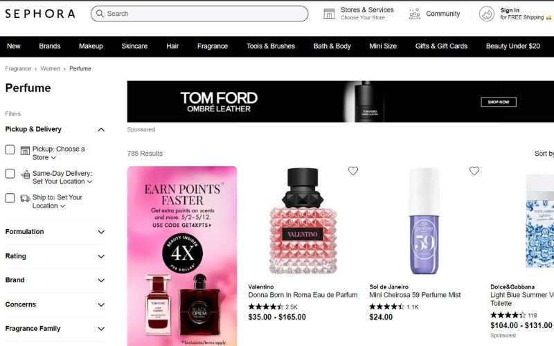 sephora website bán nước hoa nổi tiếng